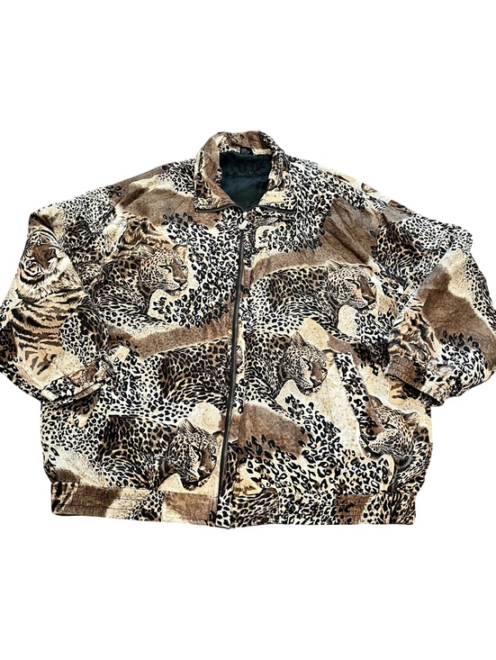 Fu Da Jackets & Blazers - FU DA International Cheetah animal print 100% silk zip bomber jacket plus size